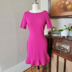 Diane Von Furstenberg Pink Fitted Dress Short Sleeve Ruffle Hem Size 6